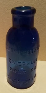 Emerson Drug Co. Baltimore,MD./Maryland Bromo-Seltzer Pharmacy Blue Glass Bottle - Picture 1 of 5
