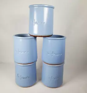 Lote de 5 frascos de yogur de terracota azul periwinkle La Fermiere sin tapas - Imagen 1 de 3