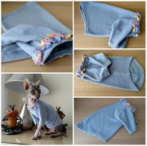 Soft Fleece Jacket for Cats - LARGE, Cozy Cat Sweater with Crocheted Floral Trim - Picture 1 of 4