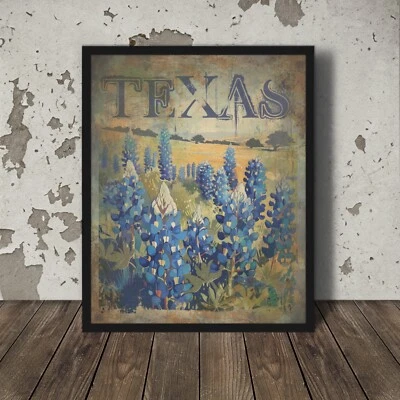 Arte de pared TEXAS BLUEBONNET, decoración botánica retro del hogar, impresión de póster de flores estatales Foto 1 de 4