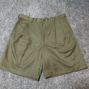 NEW Haggar Shorts Mens 36 Olive Chino Pleated High Rise Moisture Wick Stretch - Picture 1 of 13