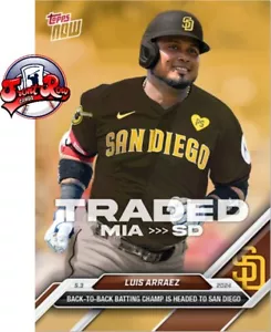 Luis Arraez 2024 MLB TOPPS ORA 153 SCAMBIATI CON SAN DIEGO PATERS - Foto 1 di 2