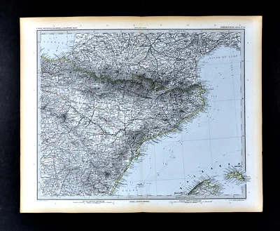 Mapa Stieler 1892 NE Espanha França Barcelona Tarragona Castellón Saragoça Pamplona  - Imagem 1 de 2