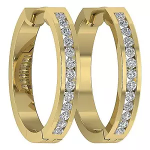 Natural Diamond Hoop Earrings 0.40 Ct SI1 G Channel Set 14K Yellow Gold 0.60Inch - Picture 1 of 7