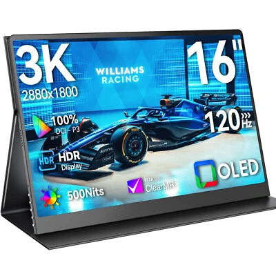 3K 120Hz OLED Portable Monitor 16'' Type C IPS Display Screen for Laptop PS4/5 - Image 1 of 4
