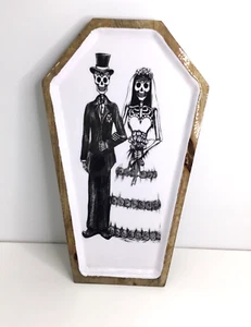 Day of the Dead Bride & Groom Ceramic Wooden Serving Platter Plate 17"-New - Picture 1 of 6