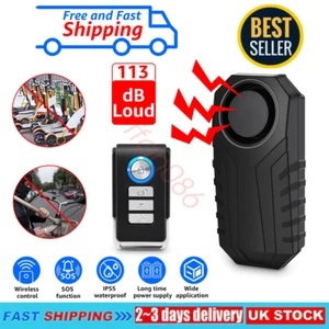 Loud 113dB Wireless Bike Alarm Remote Anti-Theft Vibration Motorcycle Security - Picture 1 of 12