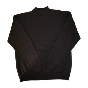 Linea Uomo Mens Large Sweater Merino Wool Black Mock Neck Pullover Minimalist - Picture 1 of 8