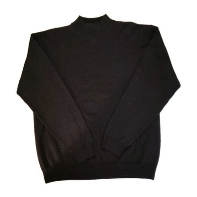 Linea Uomo Mens Large Sweater Merino Wool Black Mock Neck Pullover Minimalist - Image 1 of 4