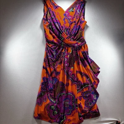Lauren Ralph Lauren Women’s Fuchsia Paisley - SZ 12-Faux Wrap Sleeveless Dress - Image 1 of 4