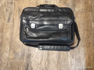 Samsonite 17" Black Leather Laptop Briefcase - Afbeelding 1 van 9