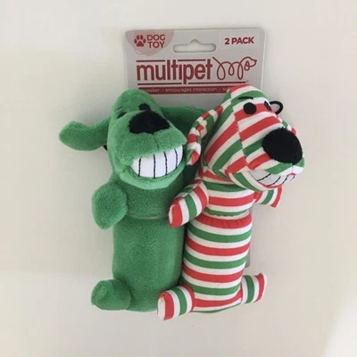 NEW (S) Dog Toys Squeak 2 Christmas Theme Red Green Stuffed  | Multipet - Image 1 of 4