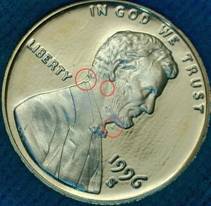Clashed Dies! 1996-S Proof DCAM Lincoln Memorial Cent Penny Die Clash Mint Error - Picture 1 of 9
