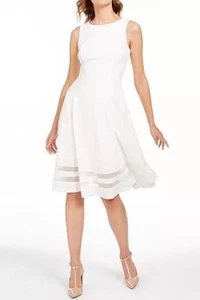 Calvin Klein Womens Cream White Mesh Inset Fit & Flare Dress Size 8 - Bild 1 von 4