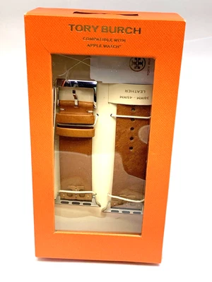 Tory Burch Apple Watch Band Case Size 38-45mm Brown Leather Strap TBS0100E - Image 1 of 4