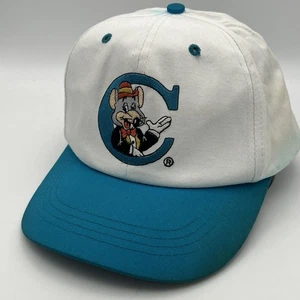 Vintage Chuck E Cheese Mütze Herren 1994 DEFEKT Druckknopflasche Kappe Einheitsgröße weiß türkis - Bild 1 von 6