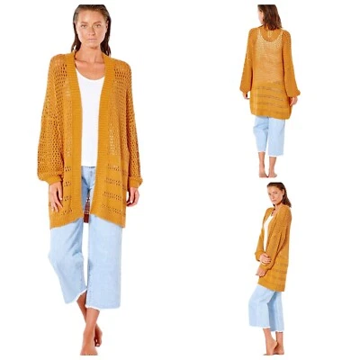 Rip Curl Orange Crochet Open Front Long Panoma Cardigan Sweater Size M - Image 1 of 4