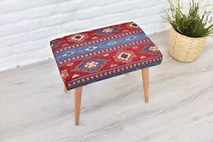 Artisan Crafted Wooden Stool - Unique and Stylish Design Upholstered Ottoman - Picture 1 of 6