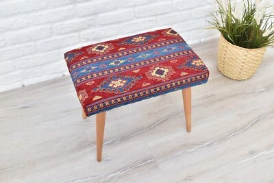 Artisan Crafted Wooden Stool - Unique and Stylish Design Upholstered Ottoman - Image 1 of 4