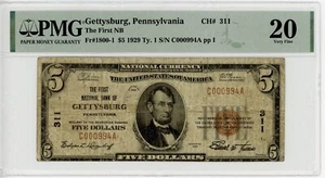 1929 Type 1 $5 Gettysburg, PA First NB CH#311 PMG 20 - Picture 1 of 2