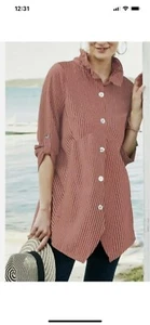 Soft Surroundings Tunic Top Womens Size XS Coral & Navy Striped Lagenlook New - Picture 1 of 8