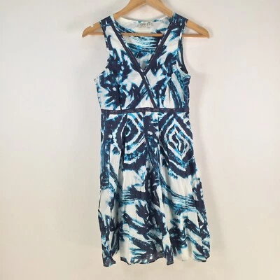 Esprit dress womens UK 8 fit falre white blue geometric sleeveless cotton 105020 - Image 1 of 4