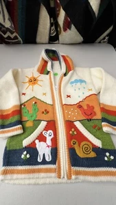 Kids Ethic Alpaca Cotton Knit Handmade In Ecuador Zip Hood Sweater Jacket Size 7 - Picture 1 of 4