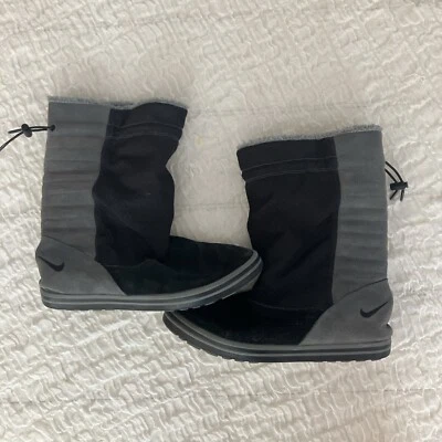 耐克无烟黑色灰色麂皮绒中筒靴 749526-001 女式 6 码 — 第 1/4 张图片