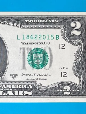 L 1862 2015 B : TRAILING YEAR 2015 $2 Two Dollar Bill Serial Number *UNC* - Image 1 of 3