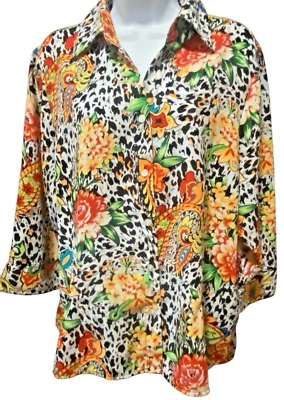 Camisa Top Blusa Joanna Mujer Talla XL Multicolor Floral Estampado Animal Foto 1 de 4