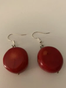 Natural Coral Earrings 925 Silver Artisan Design - Picture 1 of 14