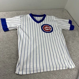 Vintage Chicago Cubs MLB Baseball White & Blue Stripes V Neck Jersey Size Medium - Picture 1 of 6