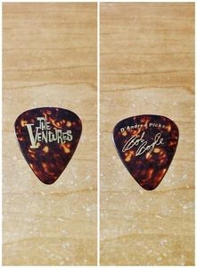 The Ventures Gold on Tortoise Bob Bogle band logo signature Guitar Pick Pic - Picture 1 of 3