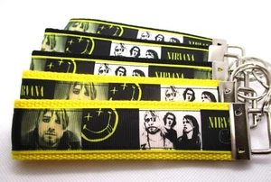Nirvana Rock Band Ribbon on Strong Webbing Key Fob Keychain Wristlet Kurt Cobain - Picture 1 of 9