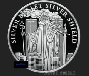 1oz 2023 Looming Shadows Proof With COA + Box Silver Shield 999 AG 911 - Bild 1 von 14