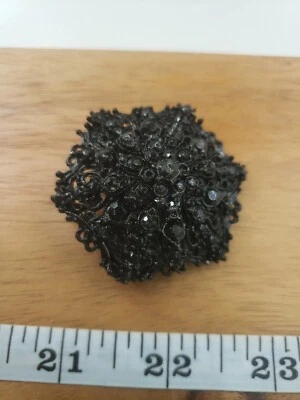 Black Brooch Pin Button Metal Finish With Bright Black Aurora Borealis 6 cm - Image 1 of 4