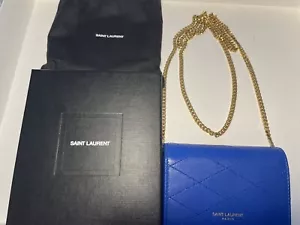 SAINT LAURENT MINI CARD HOLDER ON CHAIN Majorelle Blue NIB - Picture 1 of 7