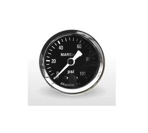 Marshall Gauge 0-100 Psi Fuel / Oil Pressure Gauge Black 1.5" Diameter 1/8" NPT - Picture 1 of 2