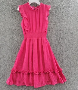 AQUA Clip Dot Print Ruffle Midi Dress Girls L 10/12 Hot Pink Flutter Sleeve~ - Picture 1 of 14