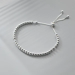 Women Real S925 Sterling Silver Beaded Balls Bracelet Bangle 8.3 inches - Picture 1 of 5