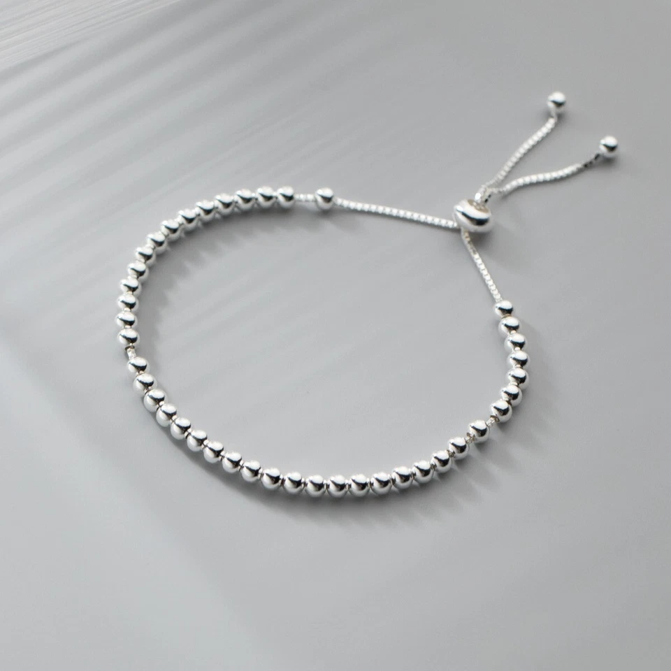 Brazalete brazalete de bolas con cuentas de plata esterlina S925 real para mujer 8,3 pulgadas Foto 1 de 4