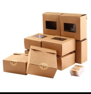 28 Clear Window Kraft Cardboard Wedding Gift/party gift Boxes +stickers. - Picture 1 of 5
