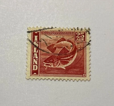 Raro - Sello Islandia/Isla 25 Aur Rojo Usado Luz Bisagras. Foto 1 de 4