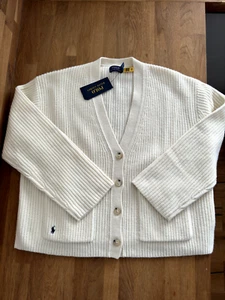 Polo Ralph Lauren Cable Knit Wool Cashmere Crewneck Cardigan Cream size S - Picture 1 of 22