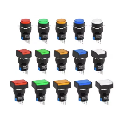 Push Button Switches Small Square Round Self Locking Reset 12 24 220V with Light - Image 1 of 4