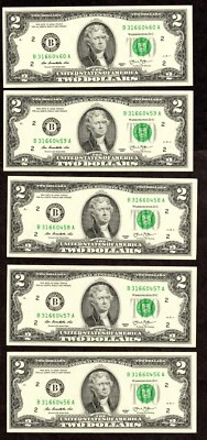 5 in a row: Crisp UNC 2013 2$ NY Federal Reserve Notes, Ft Worth printing, [C85 - Image 1 of 4
