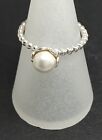 Freshwater pearl ring, solid Sterling Silver, stacking, UK size M. New.