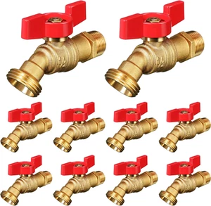 10 Pack Male Hose Bib 1/2" MIP X 3/4" MHT, 1/4 Turn Brass Garden Faucet Shut off - Picture 1 of 7