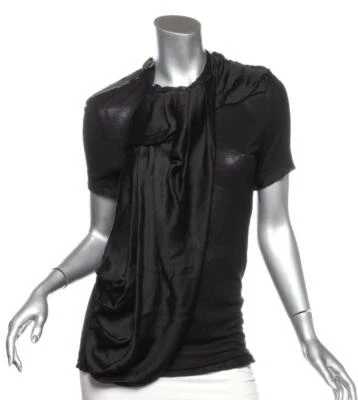 Blusa Top LANVIN Mujer Negra Manga Corta En Capas Volantes Plisada Dobladillo Crudo M NUEVA Foto 1 de 4