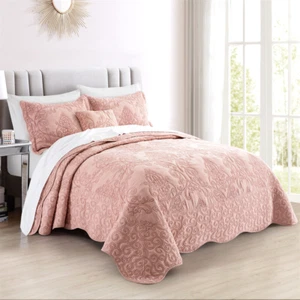 Oversized Queen/King 4Piece Quilt Set Elegant Damask Embroidery Soft Lightweight - Picture 1 of 131